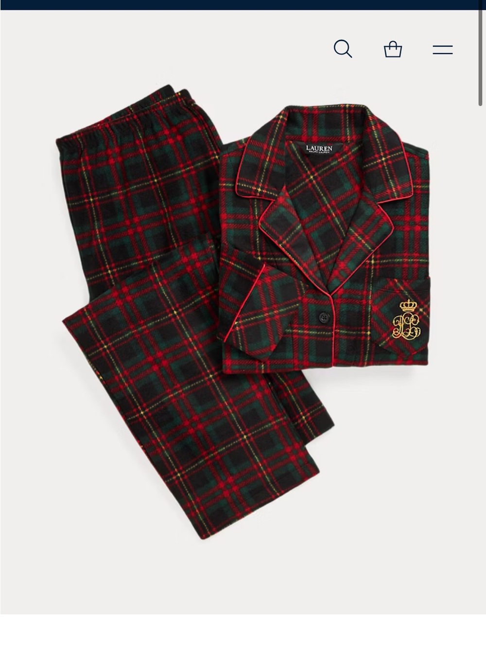 Ralph Lauren Red & Green Tartan Fleece Pajama Set